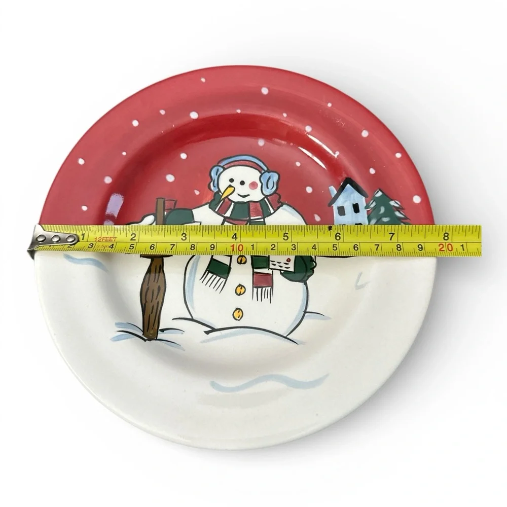 Snow Creek Hand Painted Snowman Plate - Red‎ and White